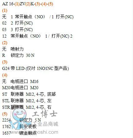 AZ16訂貨代碼
